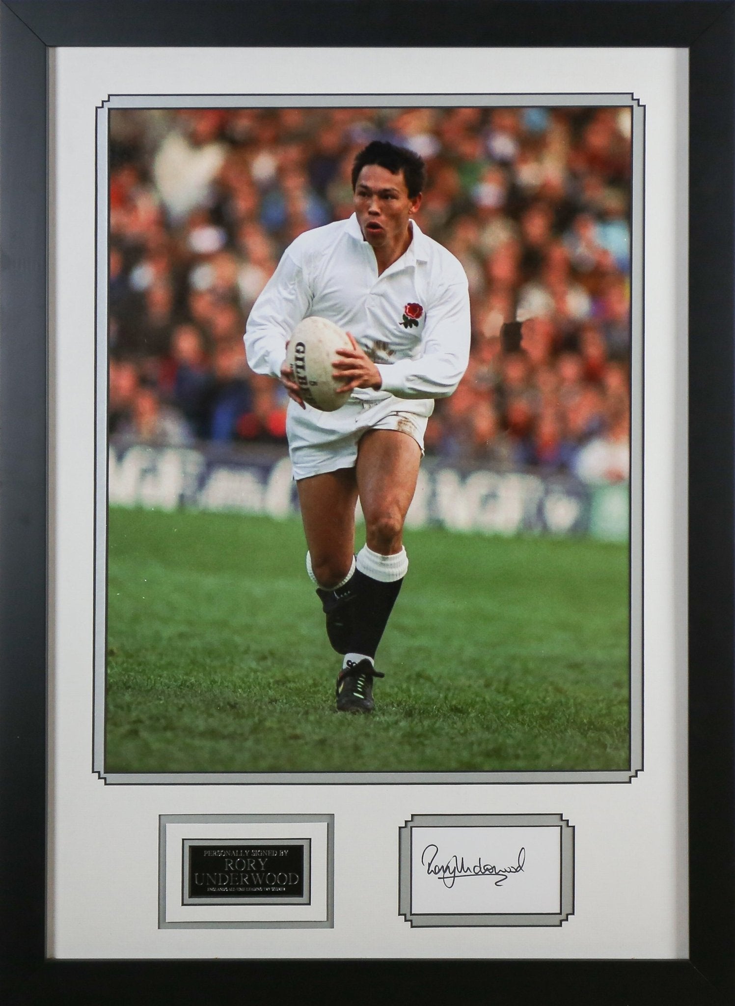 Rory Underwood Signed White card Framed Display - Memorabilia Framers Shop